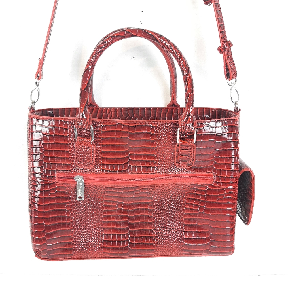 🛍Primeware Inc Drink Purse Croc Reptile Design Red/Maroon Adjustable Strap